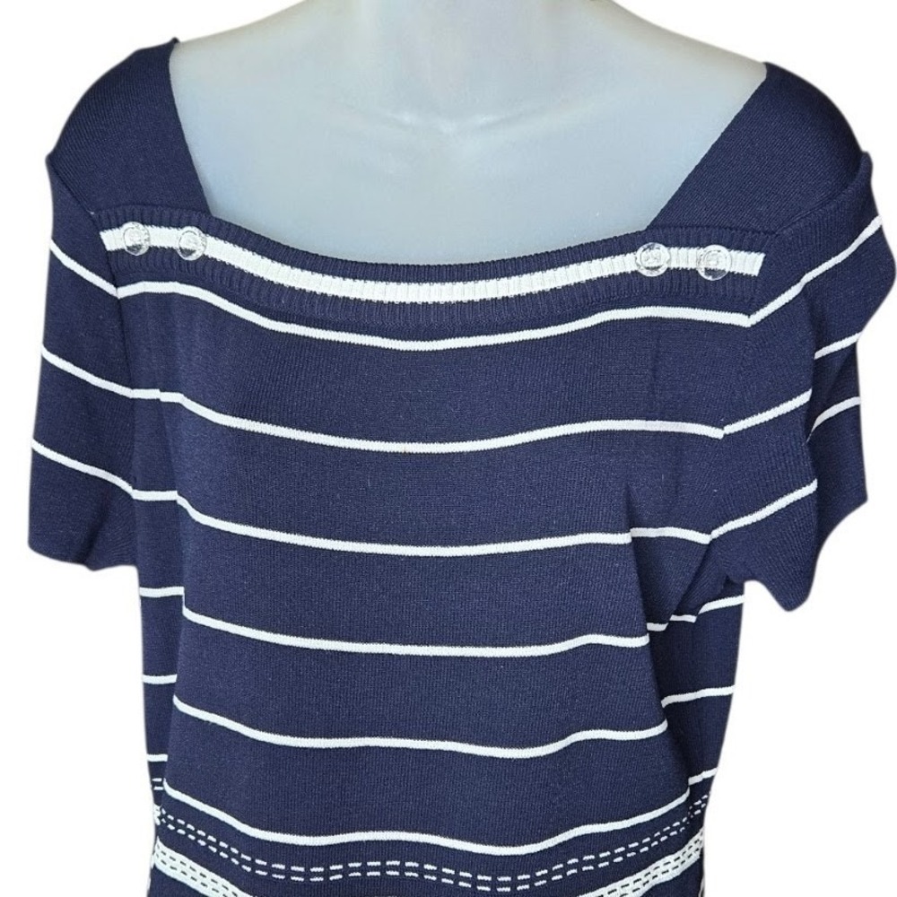 Christopher & Banks Womens Nautical Sweater Size M Coastal Striped Boat Neck - Picture 2 of 7